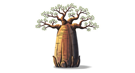 Captivating illustrations of a majestic baobab tree, depicting its gnarled trunk and sparse green canopy. This unique plant artwork highlights the rugged beauty and enduring spirit of nature