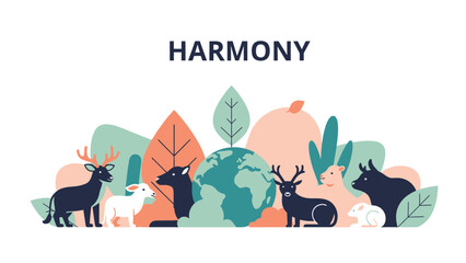 Diverse animals coexist peacefully around the globe symbolizing harmony.