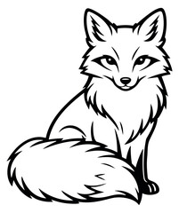 Fototapeta premium Hand drawn line art illustration of a fox depicting a friendly sitting pose for wildlife themes