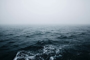 Fototapeta premium A serene, foggy ocean scene with gentle waves, creating a calm and peaceful atmosphere.