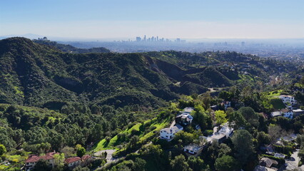 Hollywood Hills with Downtown Los Angeles Skyline California
