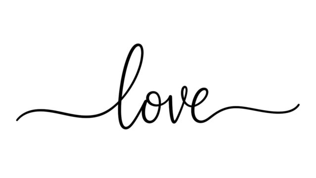 Black love word in cursive font with wavy lines on transparent background - Powered by Adobe