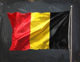 Belgian flag waving against a dark, textured backdrop