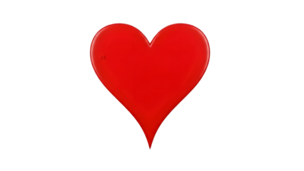 A bright red heart shape on a plain transparent background for love and valentines day concepts