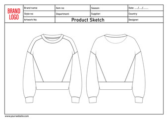 Sweatshirt technical drawing fashion flat sketch vector illustration template for ladies