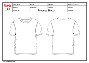 Short sleeve t shirt technical drawing fashion flat sketch vector illustration template for baby boys.	