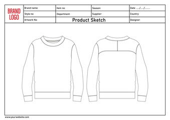 Long sleeve sweatshirt technical drawing fashion flat sketch vector illustration template front and back