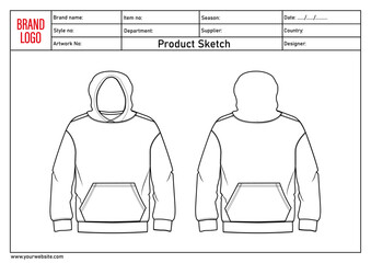 Hoodie Technical drawing fashion flats vector illustration template front and back