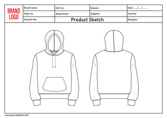 Hoodie Technical drawing fashion flats vector illustration template front and back