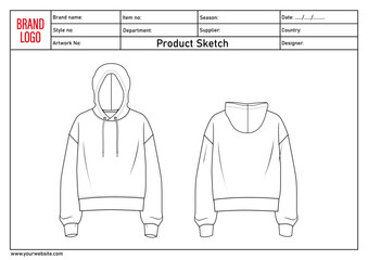 Hoodie Technical drawing fashion flats vector illustration template front and back