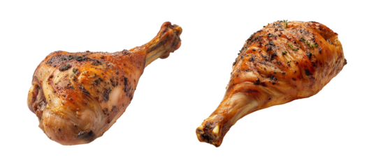 Roasted turkey leg isolated on transparent background, PNG format, cut out