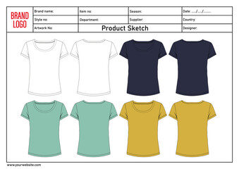 Short Sleeve multicolor t shirt vector illustration template for ladies