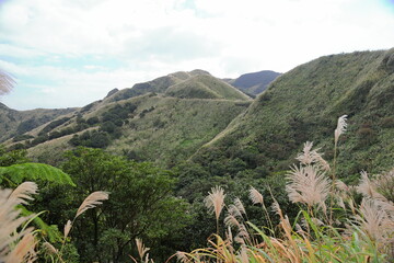 Mountain views of Jinguashi and Jiufen area a popular tourist destination in Taipei Taiwan