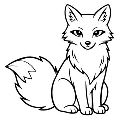 Fototapeta premium Line art illustration of a fox depicting sitting cheerfully for children's design projects