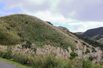 Mountain views of Jinguashi and Jiufen area a popular tourist destination in Taipei Taiwan
