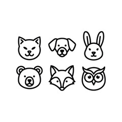 Minimalist animal faces collection   line art Vector