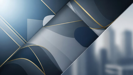 Elegant abstract geometric background with gold lines and curved shapes.