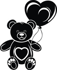 Obraz premium Hand Drawn Silhouette Of A Teddy Bear Holding A Large Heart Balloon