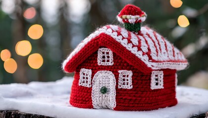 Red and white house in the snow