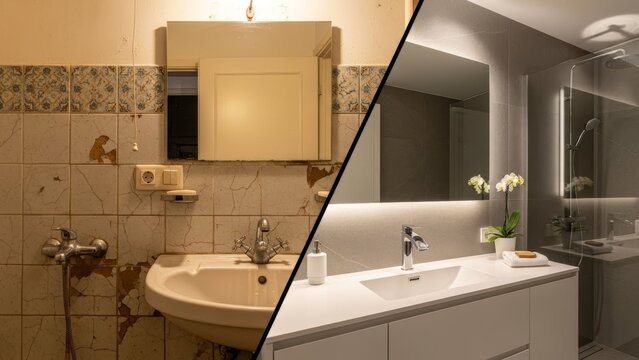 Contrasting Bathroom Spaces Before and After Renovation Showcasing Style and