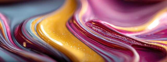Swirling vibrant colors blend together in a mesmerizing abstract paint flow, creating a dynamic and textured surface.