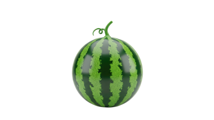 Whole Watermelon with Green Stripes and Stem