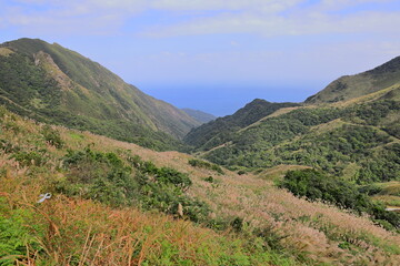 Mountain views of Jinguashi and Jiufen area a popular tourist destination in Taipei Taiwan