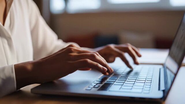 Top View of Person Typing on Laptop Keyboard Working from Home