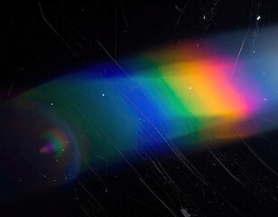 A vibrant spectrum of light bursts forth against a scratched, black backdrop