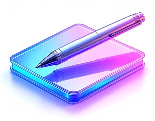 A pen rests on a glowing, square pad with a vibrant gradient