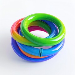 Intertwined, glossy, colorful rings form a visually appealing 3D shape