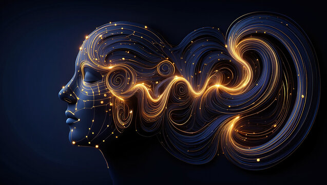 Conceptual image of artificial intelligence and human thought with glowing neural pathways