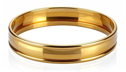 Gleaming golden bangle, circular and reflective, against a white backdrop