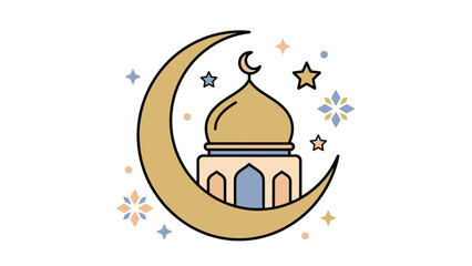Islamic Mosque Dome Crescent Moon Stars Religious Symbol.
