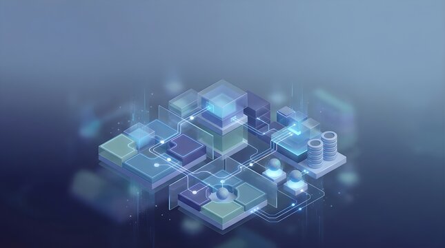 Abstract 3D Zero-Trust Cloud Security Architecture Illustration