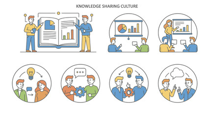 Knowledge Sharing Culture Illustrated with People and Ideas.