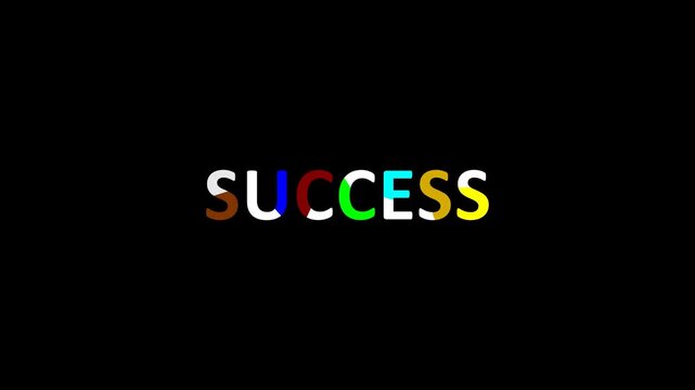 Colorful text - Success - revealing up on a black background - minimal personal development motion graphics concept video