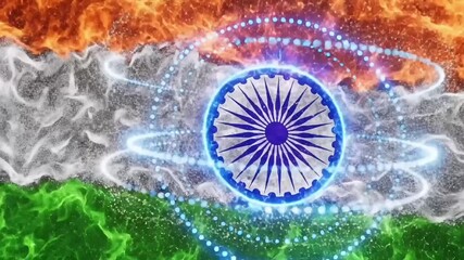 Patriotic animation motion graphic video of India tricolour flag created with bright glowing particle waves animated footage for republic day and independence celebration visual design