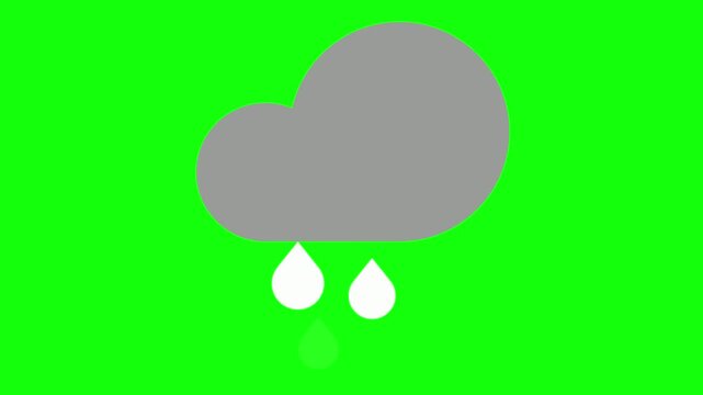 Dark Cloud and Raindrops on Green Screen Background for Chroma Key
