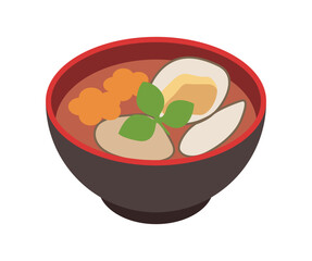 ひな祭りのはまぐりのお吸い物イラスト　シンプルなフラットデザイン