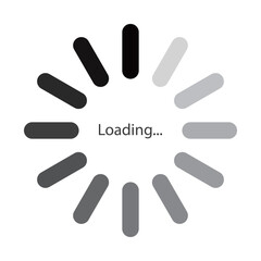 モノクロのグラデーションの太い角丸のラインが円状に並ぶローディングのマークのベクターイラスト。Webサイトやゲーム、データなどの読み込み中を表すフラットなUIアイコン