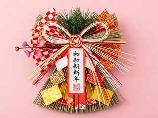 Traditional japanese new year decoration with boughs and ribbons