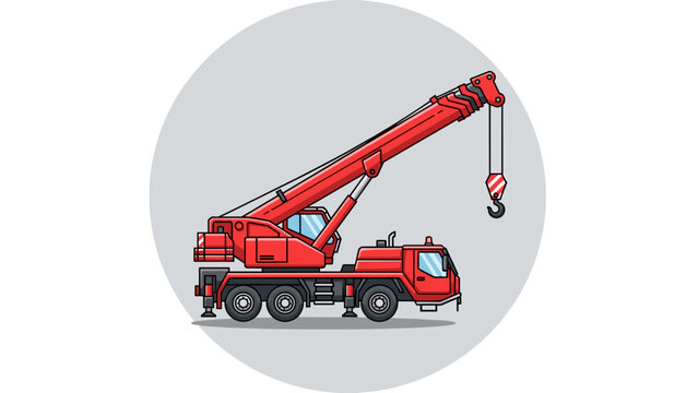 Red Crane Truck with Hook Illustration.
