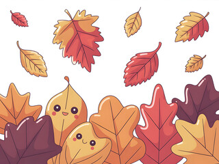 Obraz premium Vibrant Cartoon Autumn Leaves with Cheerful Faces Illustration for Seasonal Designs and Fall Themes