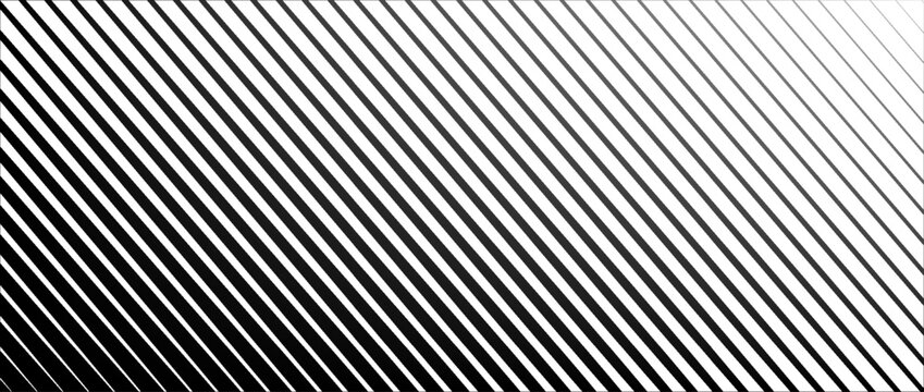 Slant line halftone gradation texture. Fading diagonal stripe gradient background. Black oblique pattern backdrop. Vanishing thin parallel line wallpaper for overlay, print, cover.Eps10