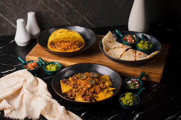 Mexican Cuisine Tacos and Nachos.