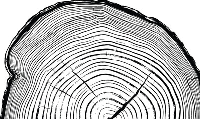Tree ring vector illustration Wood grain texture cross section distressed black and white graphic design element © M2L