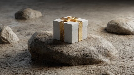 Elegant Gift Box on a Stone Surface with a Soft Light Highlighting Its Features and Texture