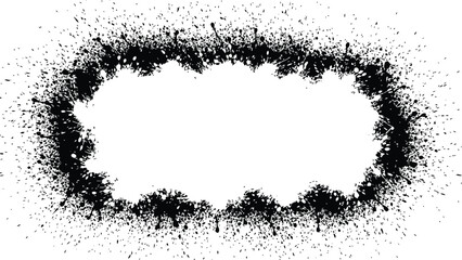 Abstract Grunge Ink Splatter Oval Frame Border Black and White