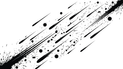 Dynamic ink splash burst with abstract grunge streaks and motion lines black and white vector background © M2L